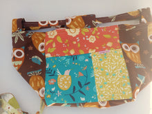 Pensive Owls, square bottom project bag